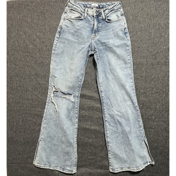 Forever 21 Torn Knee Denim Jeans Women's Size 24, Split Ankles, Distressed - Picture 1 of 5